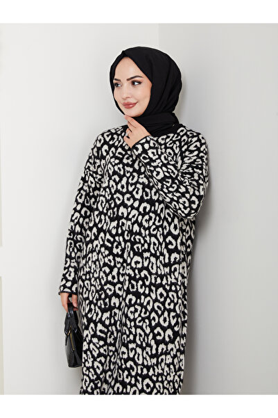 Kirazgym Loepar Pattern Soft Rope Steel Mesh Long Knitwear Dress