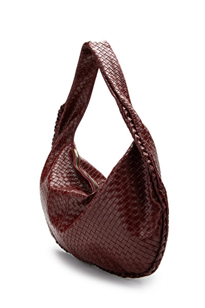 minebag Casual Knitted Detail Lauren Women's Shoulder Bag Burgundy