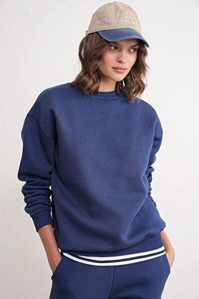 Mixray 2024 Жіночий 100% бавовна 3 нитки з флісовою підкладкою Комплект верхнього та нижнього одягу Синій