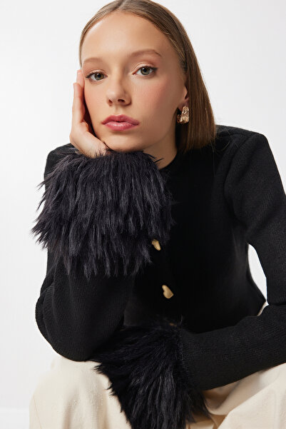 Lovelyİstanbul Stylish Buttoned Tassel Knitwear Cardigan Lmt0028 Black