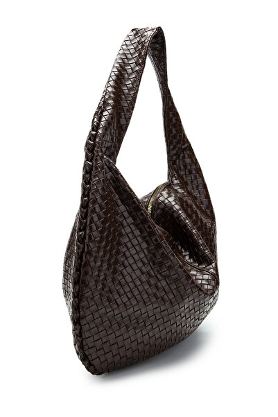 minebag Casual Knitted Detail Lauren Women's Shoulder Bag Bitter Brown