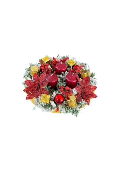 Handmade Christmas Decoration with 3 Candles, 33 x 33 cm, Red,
