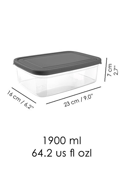 Meleni Home 1 Piece Rectangular Food Storage Container - Microwave Safe Organizer 1900 ml Gray