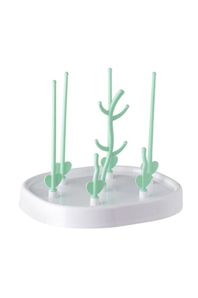 SOHO Support for drying or storing baby bottles, 7 detachable rods of different sizes, White-Green