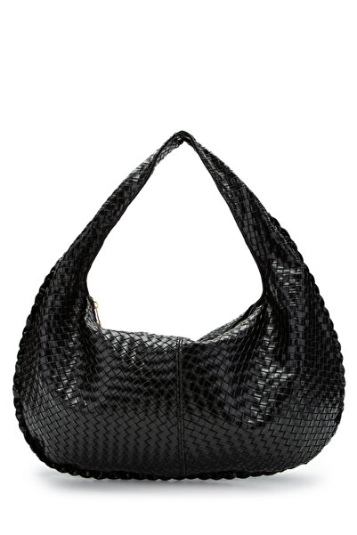 minebag Casual Knitted Detail Lauren Women's Shoulder Bag Black