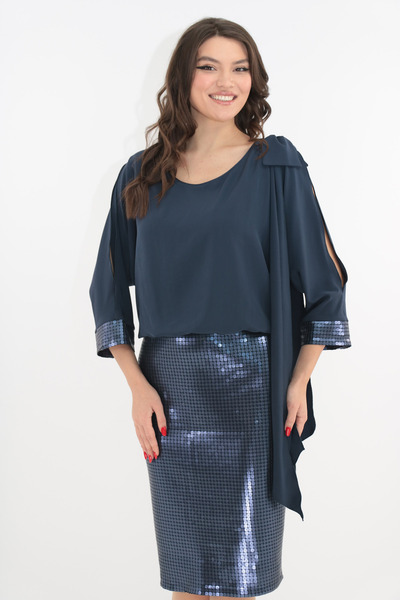 Vanessa Line RO Navy blue occasion dress with veil and sequins