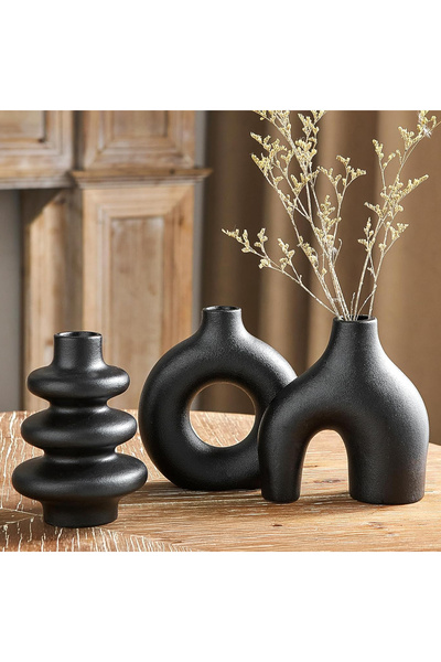 Elindor Set de 3 vaze ceramice Elindor® cu forme abstracte, decor contemporan...