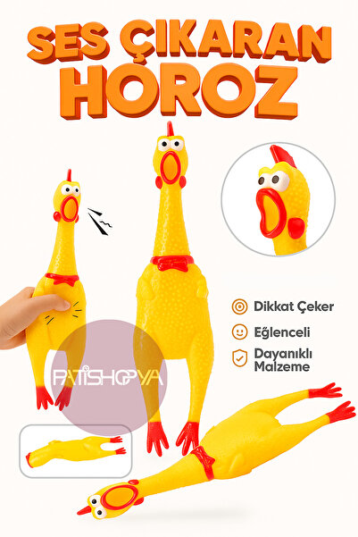 PATİSHOPYA Öten Çığlık Atan Horoz Tavuk Civciv Köpek Kedi Için Bağıran Sesli Oyuncak 30 Cm Horoz Figür