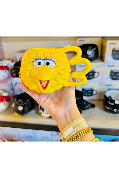 HEPBİMODA كوب هدية على شكل طائر صغير من شارع السمسم، كوب أصفر مميز