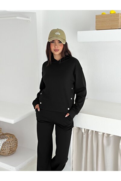 Dumy Σετ αθλητικής φόρμας με μαλακή υφή Modal με κουκούλα και λεπτομέρεια με κουμπώματα