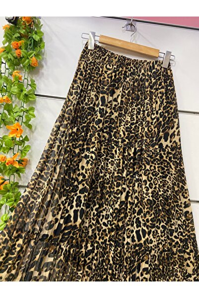edu collection Leopard Print Chiffon Skirt with Lining