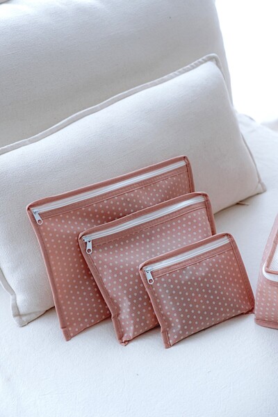 Serstil 6 Parça Anne Bebek Doğum ve Hastane Çıkış Çantası Seti - Pembe Puantiyeli