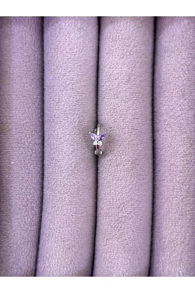 BY YASİN TOPÇU 🦋 Lila Kanat Kelebek – Sallantılı Zirkon Mini Piercing (Çelik)