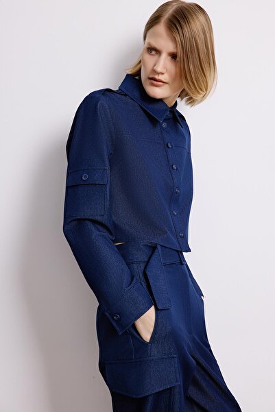 rue Denim Dokulu Lacivert Uzun Kollu Gömlek