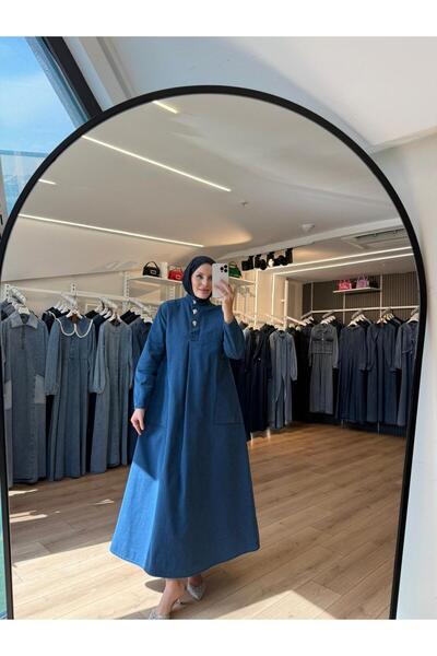 OlaLady Γυναικείο φόρεμα τζιν με 3 κουμπιά και μεγάλη τσέπη στην πλάτη