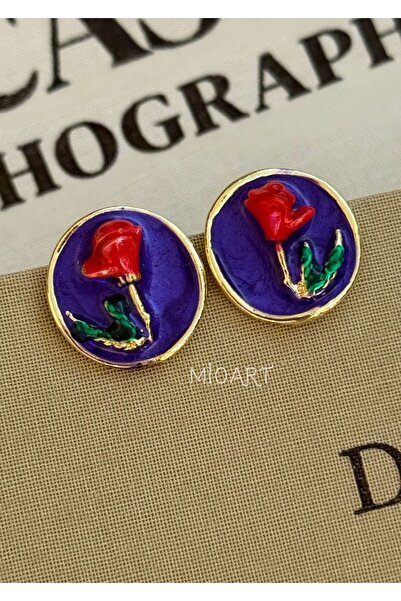 MioArt أقراط نسائية أنيقة على شكل زهرة مطلية بالمينا بتصميم الورد