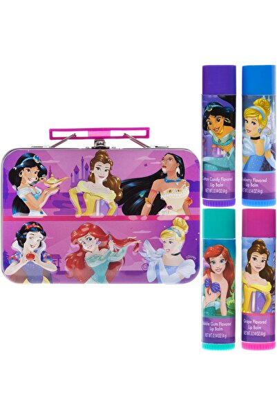 TOWNLEY GIRL عبوة من 4 مرطبات شفاه دوامية برسومات أميرات ديزني مع علبة مكياج