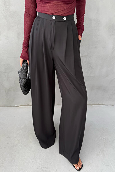Seda Yalçın Atelier Black Pleated Palazzo Trousers