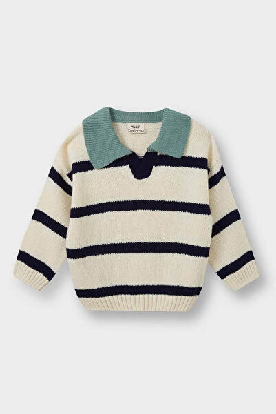 DeFacto Pulover din tricot cu dungi cu gât polo pentru bebeluși C8879A525AU