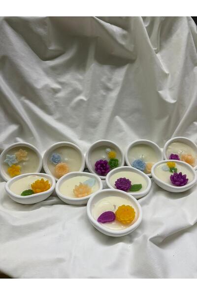 Tudi Home Hediyelik mumluk, Dekor Kasesi Taş ve Çiçek Mumluk Seti(10 adet)