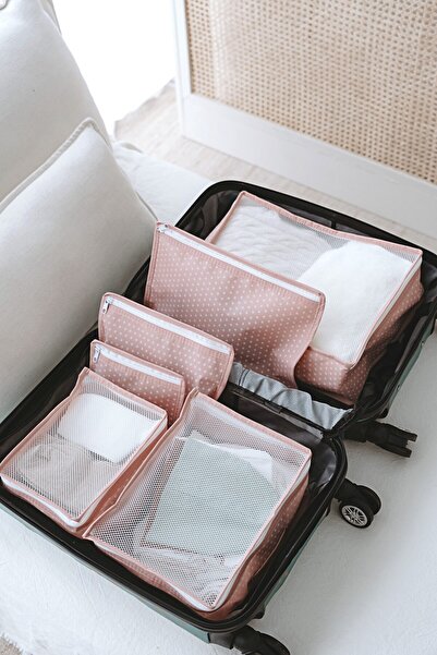 Serstil 6 Parça Anne Bebek Doğum ve Hastane Çıkış Çantası Seti - Pembe Puantiyeli