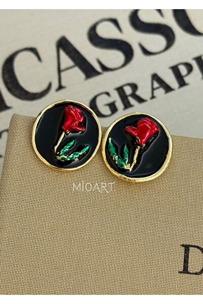 MioArt أقراط نسائية أنيقة على شكل زهرة مطلية بالمينا بتصميم الورد