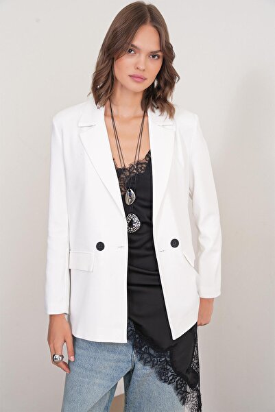 Mixray 4516 Jachetă Blazer din Lăptos pentru Femei Ecru