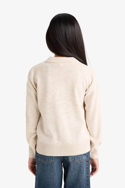DeFacto Standart Fit Polo Yaka Triko Bej Kız Çocuk Kazak E7738A8/BG144