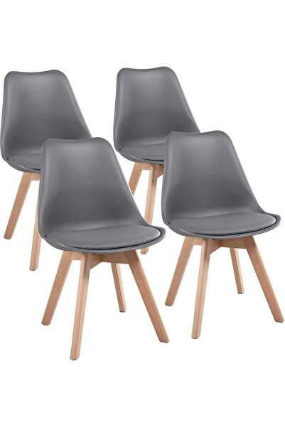 Elindor Set de 4 scaune Elindor® în stil retro, piele și picioare din lemn, gri