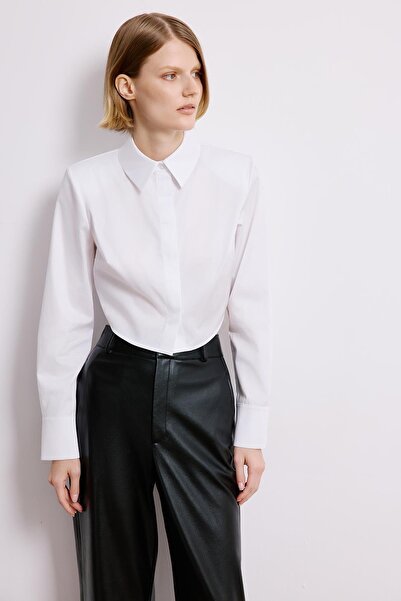 rue Padded Poplin Long Sleeve White Shirt