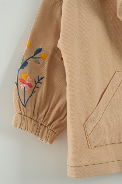 Mini Baray Girl's Floral Embroidered Jacket and Pants 3-Piece Set (2-3-4-5 Years Old)