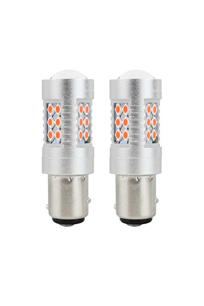 AMIO Set of 2 car brake light bulbs BAY15d, 24 LEDs, 12/24V, P21/5W, Canbus, red