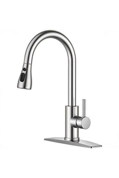 Elindor ® High Spout Kitchen Faucet, Retractable Sprayer, Removable Aerator, Stainless Steel, Silver