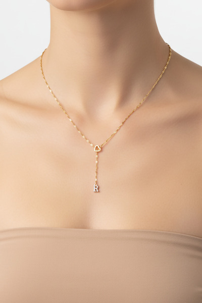 Atolyezone R Harfi 316l Paslanmaz Çelik Kolye Kalpli Dekolte Yeni Sezon Kişiye Özel Kolye Hediye Kutulu