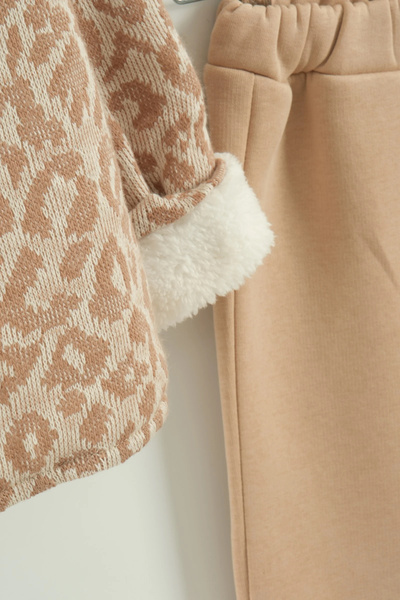 Mini Baray Girl's Plush Coat and Pants Set (1-2-3 Years Old)