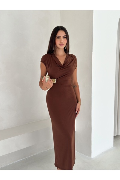 Dumy Draped Neckline (Madonna Neckline and Low Armhole Adjustable Neckline) Accessory Detail Draped Dress