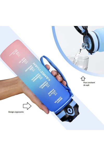 LEAXOR Bidon gradat apa, Tritan, 1000 ml, Albastru/Roz