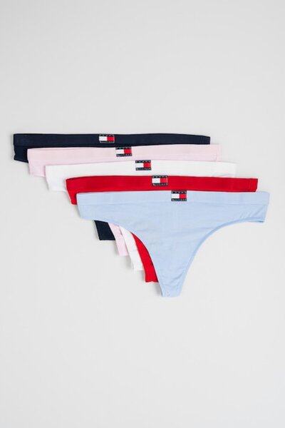 Tommy Hilfiger , Set de chiloti tanga cu logo - 5 perechi, Rosu, Alb, Albastru, XL