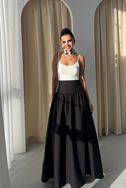 Seda Yalçın Atelier Black Gathered Maxi Skirt