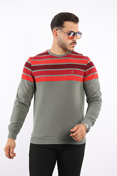 rugatchi سويت شيرت برقبة دائرية فاخرة مع لوحة منسوجة من سالونيك - مقاس عادي