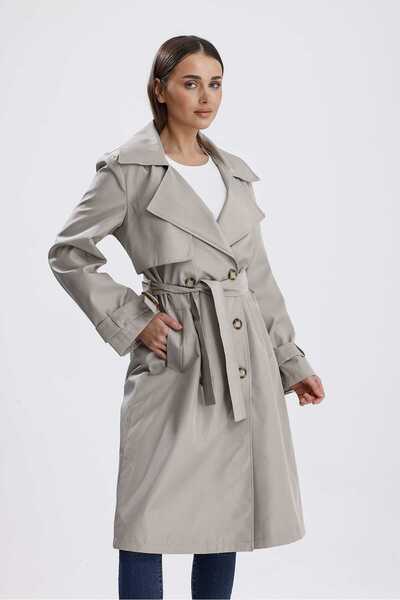 JUPİTER GLOBAL TRADİNG Gray Lined Trench Coat Xl-Grey