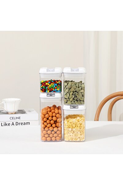 Flippy Food Storage Containers, Set of 4 for Kitchen Spices with Airtight Lid, Plastic PP, Transpare