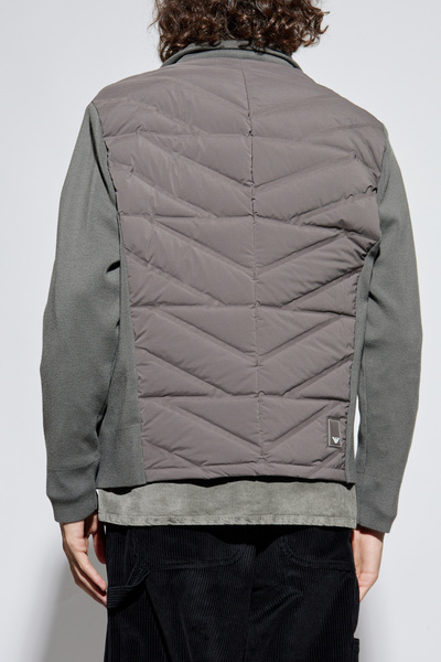 Emporio Armani Men's down Filled Quilted Patterned Knitted Sleeve Detailed Gray Jacket Em003426 Af17823-U8143