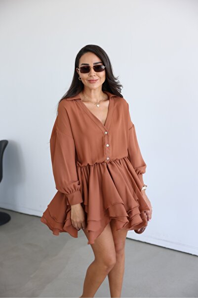 Özge Özgenç Shirt Collar Premium Chiffon Dress