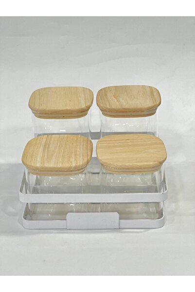 isra kristal طقم برطمانات توابل زجاجية مع حامل معدني أبيض 4 قطع - طقم برطمانا...