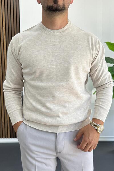 Edwox Чоловічий велосипедний комір, звичайний крій, светр, кремовий, Edw410