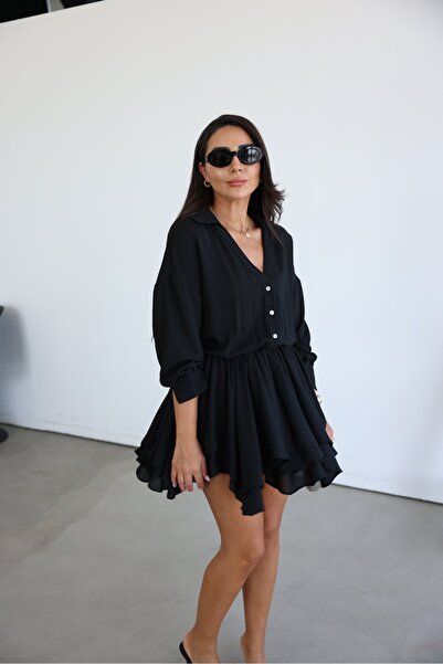 Özge Özgenç Shirt Collar Premium Chiffon Dress