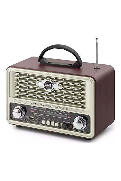 Buffer ® Küçük Boy Retro, Nostaljik, Ahşap Tasarım Bluetooth Hoparlörlü, Şarjlı, Taşınabilir Yanı LED