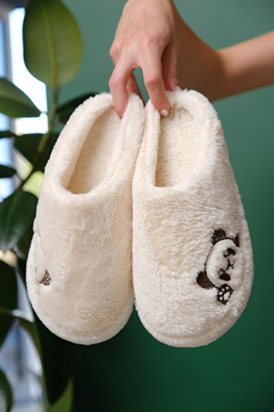 Oksit Γυναικείες παντόφλες εσωτερικού χώρου με κέντημα Panda, βελούδινες παντόφλες, παντόφλες με παχιά σόλα που δεν κάνουν θόρυβο