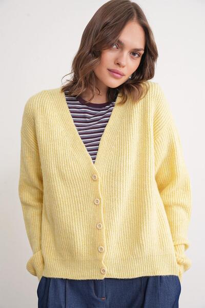 Mixray 6943 Women's V-Neck Thessaloniki Cardigan Yellow